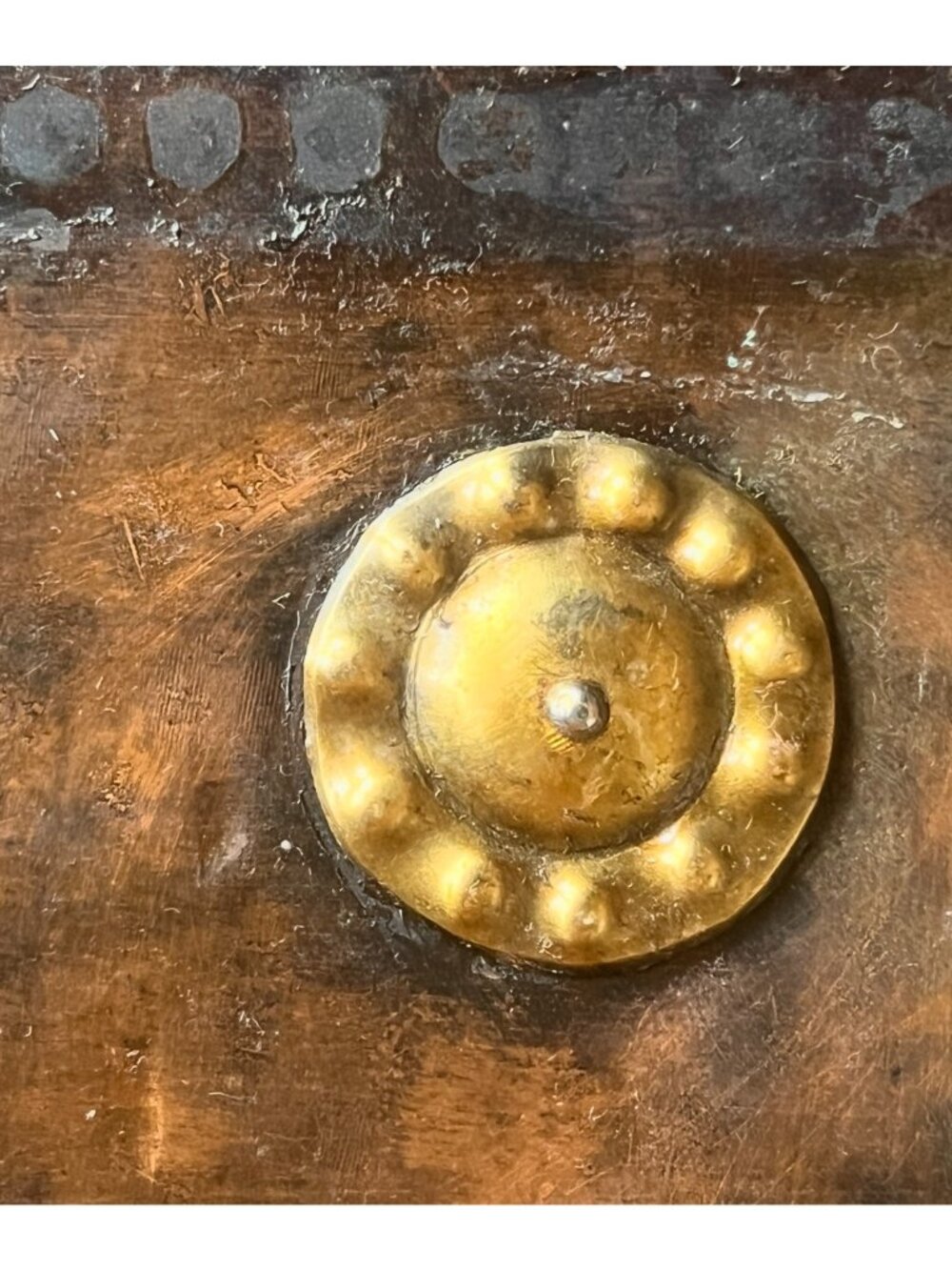Antique Anglo-Indian Coper Clad Wood Box Brass Hardware & Handles c.1900 Patina - Picture 6 of 16
